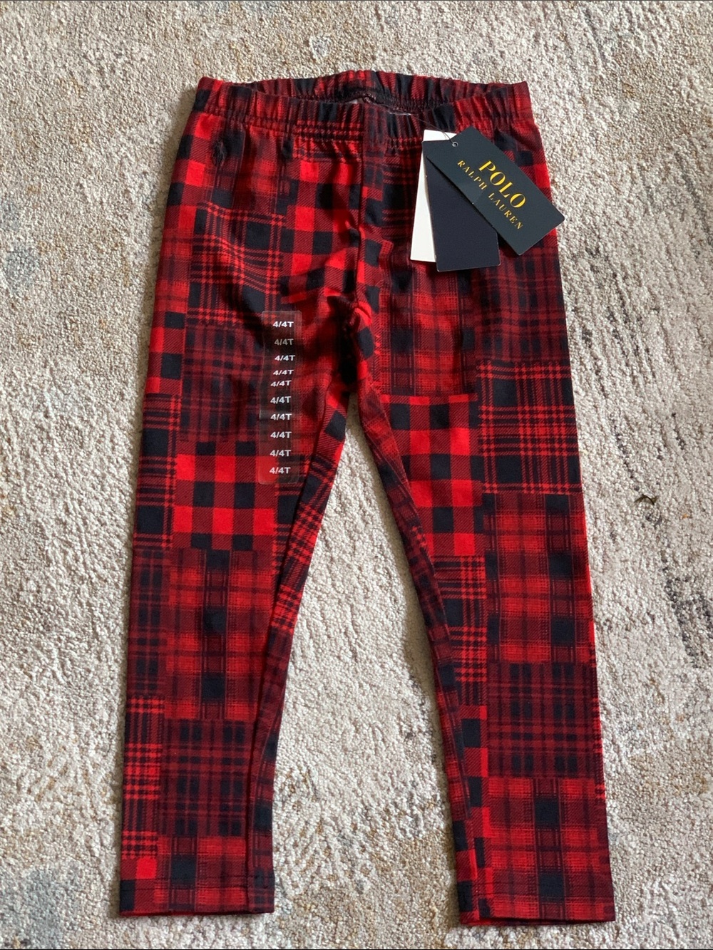 NWT Polo by Ralph Lauren Red and Black Plaid girls Leggings 4T